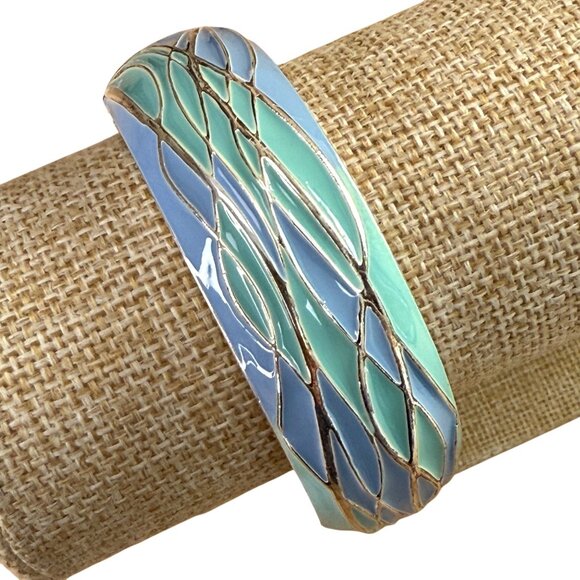 Tommy Bahama Womens Hinged Bangle Bracelet Green & Blue Enamel Silver-Tone 7.75" - Picture 1 of 14